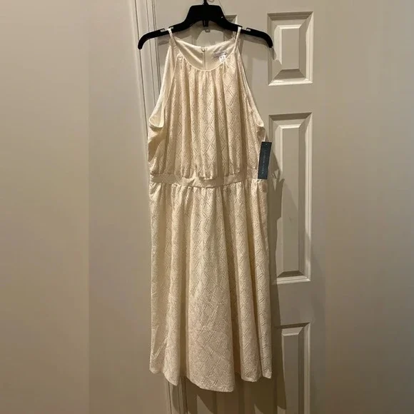 NWT London Times Off-White Diamond Lace Midi Sleeveless Dress (16) - Picture 4 of 8